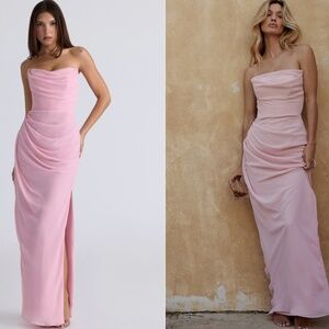 NWOT HOUSE OF CB ADRIENNE CORSET MAXI DRESS IN PINK QUARTZ SIZE S REG CUP